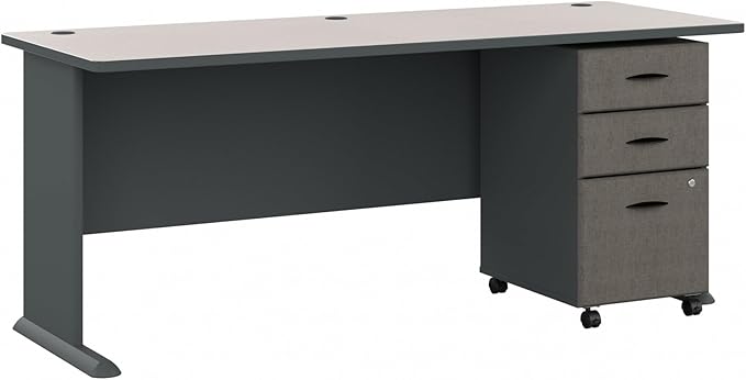 Bush Business Furniture Series A 72W Desk with Mobile File Cabinet in Slate and White Spectrum
