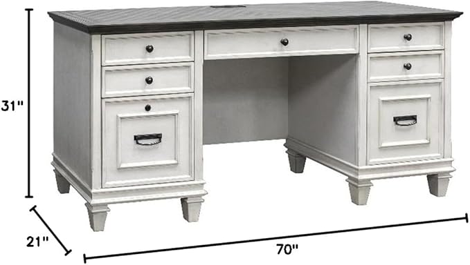 BOWERY HILL Set of 2 Credenza Office Desk and Open Bookcase in White