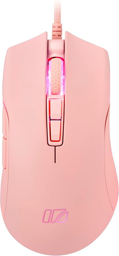 i-rocks M31E RGB Wired Gaming Mouse : 6400 DPI Optical Sensor - 60 Million Click lifespans - Compatible Software - 7 Programmable Buttons - Peach Pink