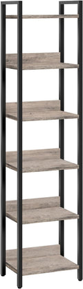 MAHANCRIS Bookshelf, 6-Tier Bookcase, Standing Book Shelf for Small Space, Storage Shelf Organizer, for Living Room, Bedroom, Study, Balcony, Greige and Black BKHG6601
