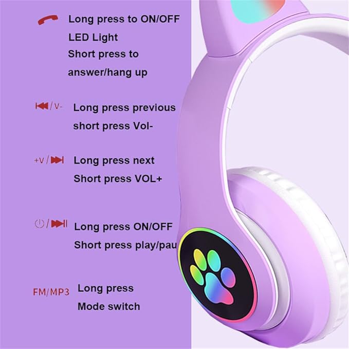 Kids Bluetooth Headphones, Kids Wireless Headphones with Microphone, HiFi Stereo Foldable Lightweight Headset (Lilac)
