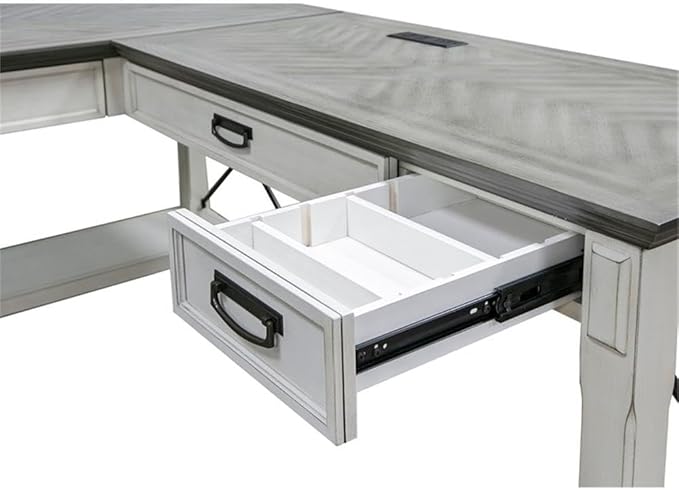 BOWERY HILL Set of 3 L-Shaped Desk & Bookcase with Doors & File Cabinet in White