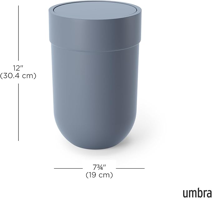 Umbra Touch Trash Can, Small Garbage Bin Waste Basket with Lid for Bathroom, Slate Blue