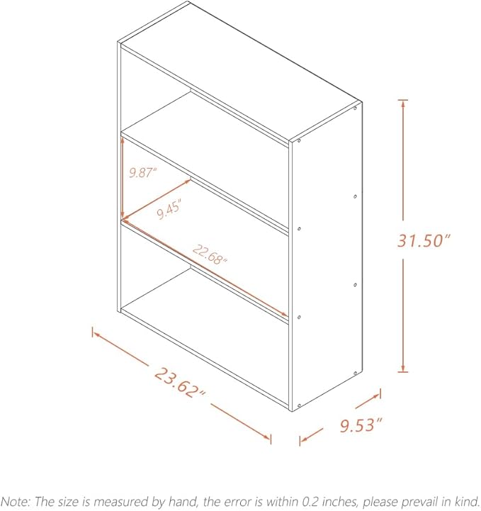 NELYE Basic Open Shelf Bookcase - 3-Tier Wooden Cube Storage Shelves Split Bookshelf, Oak