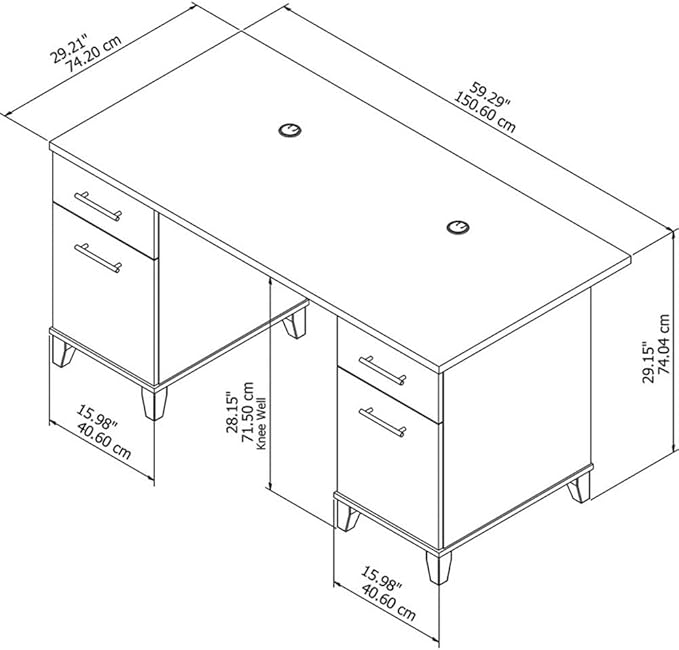Home Square 2-Piece Set with 60W Office Desk & 5-Shelf Bookcase