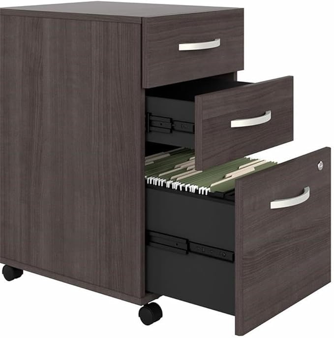 Pemberly Row 72W Office Desk with Storage, Engineered Wood, Storm Gray Finish, Includes 3 Drawer File Cabinet and Low Storage Credenza, Modern Workstation for Home Office or Professional Use