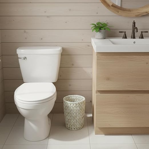 Coeusy Wicker Trash Can,Bathroom Trash Can,Wicker Waste Basket for Bathroom,Decorative Boho Small Waste Basket for Bedroom,Office,Cream White 2 Gallon