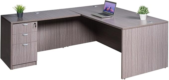 Boss Office L-Shape Desk with Pedestal in Driftwood