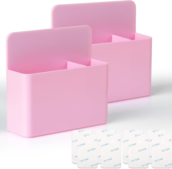 noonebutyou 2 Pcs Magnetic Marker Holder Dry Erase Marker Holder Wall Mount Self Adhesive Pen Holder Magnetic Marker Cup Holders for Whiteboard, Fridge, Home Office School (Pink)