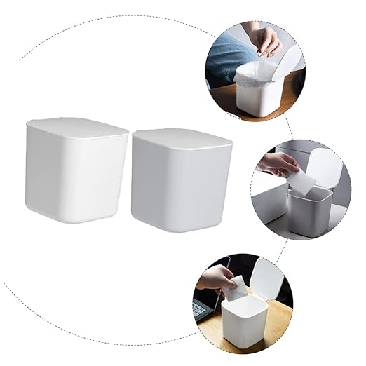 Slim Trash Cans Lids 2pcs Desktop Trash Can Set Small Bin for Kitchen Bathroom