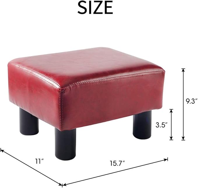 SCRIPTRACT 16" Small Footstool PU Leather Ottoman Footrest Modern Home Living Room Bedroom Rectangular Stool with Padded Seat (Red)