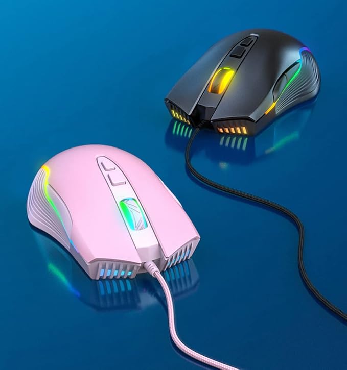 Cute RGB 6400 DPI Wired Gaming Mouse Breathing LED Optical USB 7 Buttons Gamer Computer Pink Mice for Laptop PC Desktop (Purple)