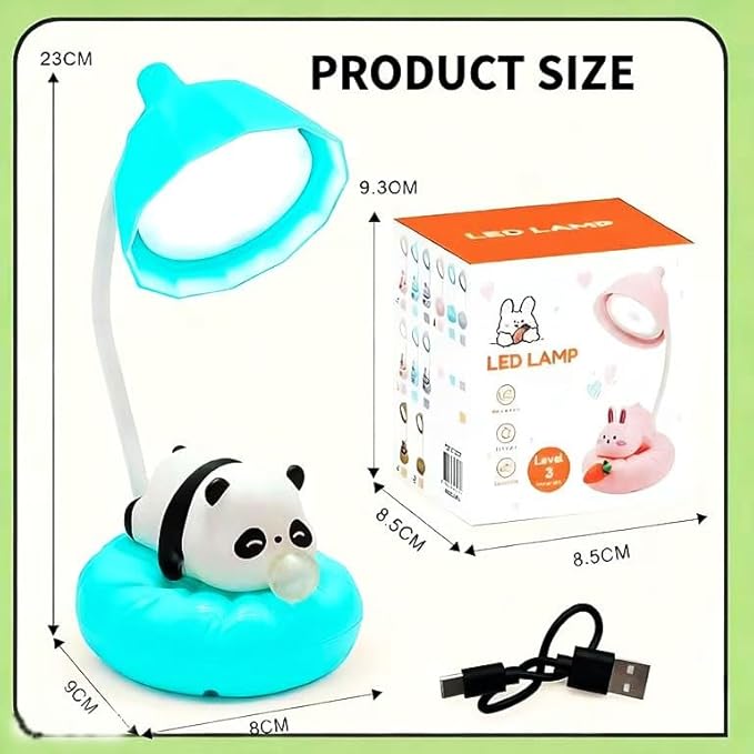 Cute Panda Night Light, Rechargeable Bedside Lamp, 3-Level Touch Control Adjustable, LED Desk Lamp with USB for Bedroom Study Room, Boys Girls Gift (Blue)