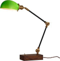 Bankers Lamp, Adjustable Traditional Green Desk Lamp with Solid Ash Wood Base, Green Glass Antique Library Lamp with Power Cord Switch, Plug in Vintage Bankers Desk Lamp for Office 【E26 Socket】