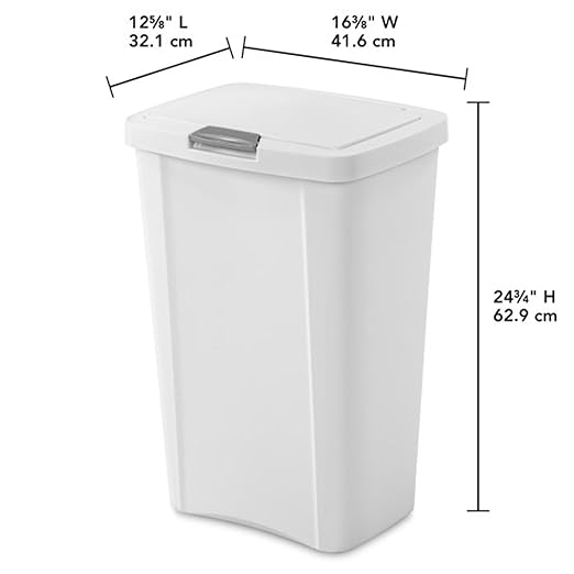 Sterilite 13 Gallon TouchTop Wastebasket Trash Can Garbage Recycle Bin with Titanium Latch for Kitchen, Garage, Basement, or Office, White (4 Pack)