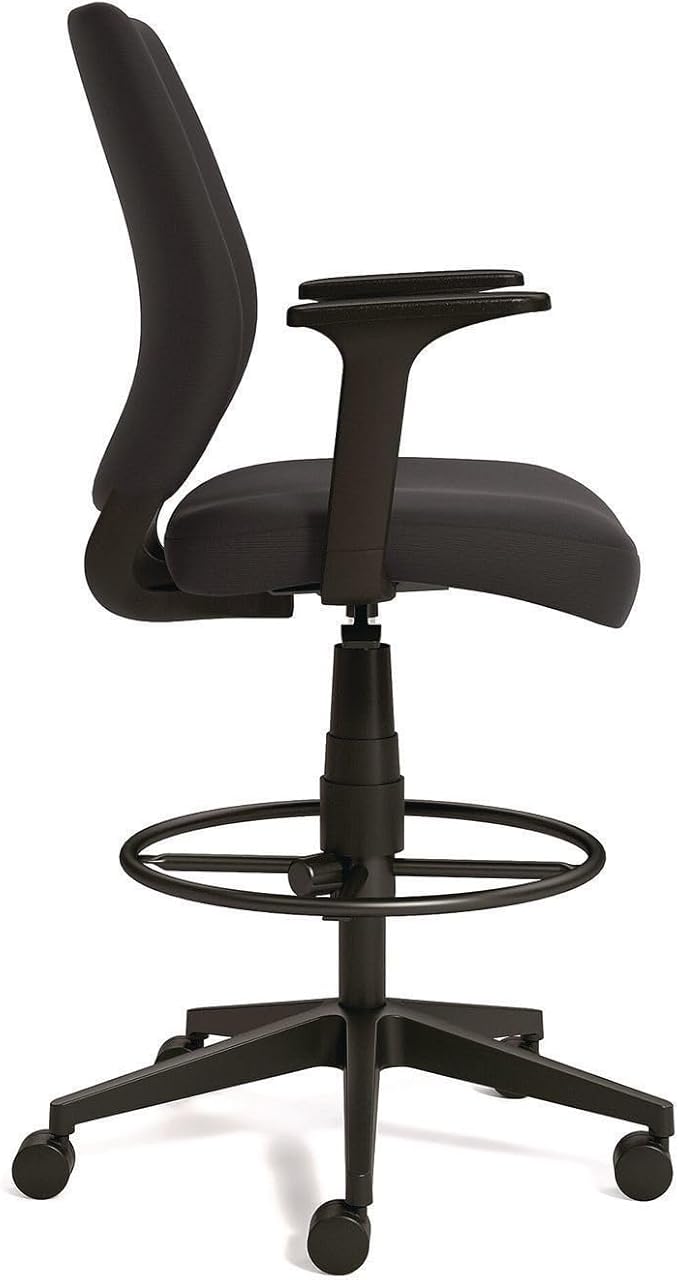 Alera Wessex Drafting Stool, Drafting Chair, Adjustable Seat Height, Foot Rest Ring, Removable Arms, Supports Up to 275 lb, Black