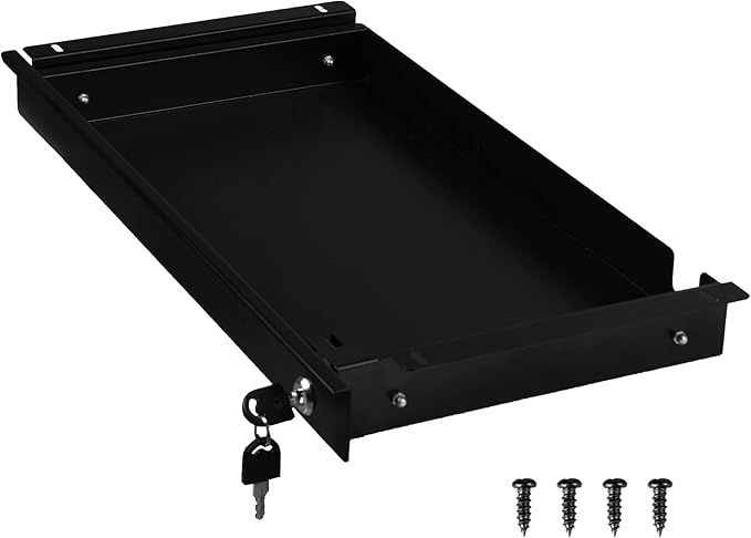 Frassie 17 Inch Under Desk Pull-Out Drawer with Lock Office Mounted Sliding Metal Pencil Drawer for Standing Desk