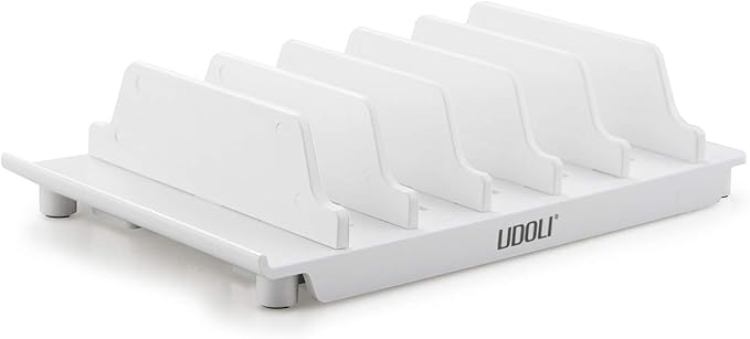 Adjustable Universal Cell Phone Dock Stand Holder, Tablet Organizer Multi Device Desktop Stand for iPhone Samsung Galaxy Google Nexus Kindle - No Charging Port (White)