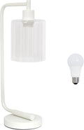 Simple Designs LD1036-WHT-LB 18.8" Industrial Bronson Antique Style Iron Lantern Desk Table Lamp with Glass Shade for Home Décor, Office, Living Room, Bedroom, White, with Feit LED Bulb Included