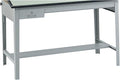 Pemberly Row Modern Drafting Table Base, Heavy-Gauge Steel Frame, Gray Finish, 35.5" H x 56.38" W x 30.5" D, Tilt Function Up to 50 Degrees, Locking Tool & Reference Drawers, Office Use