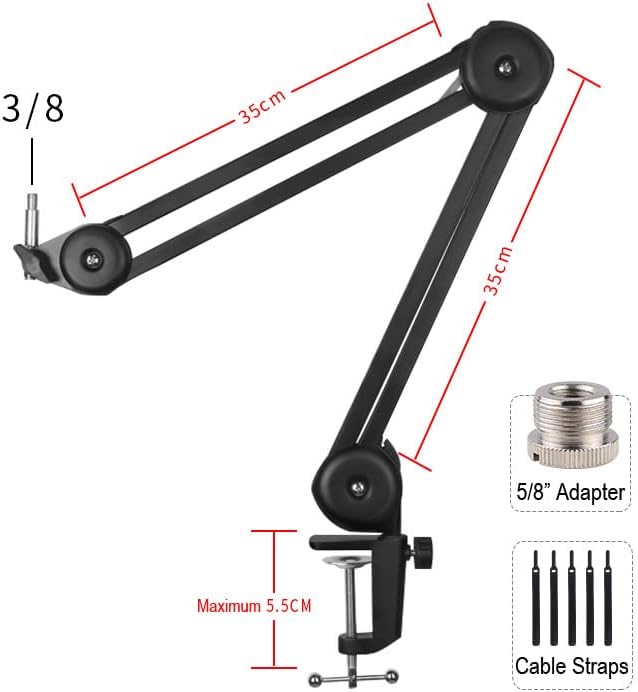 SAMSON Q9U XLR/USB Dynamic Broadcast and Podcasting Microphone Bundled with 20ft XLR Cable + Pop Filter + Microphone Arm + Microfiber Cleaning Cloth (5 Items)