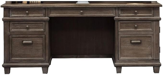 BOWERY HILL Set of 3 Credenza Desk & Glass Display Bookcase & Filing Cabinet