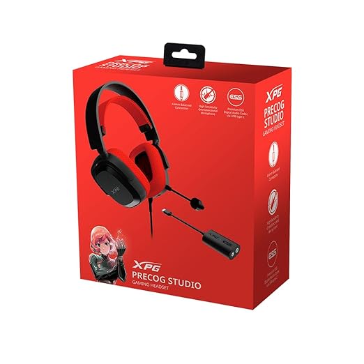 XPG PRECOG Studio Gaming Headset with a 4.4mm Connector USB-C DAC w/ESS Audio chipset Large 50mm Drivers 100Hz-8000Hz mic Frequency(PRECOG Studio-BK/RDCWW)