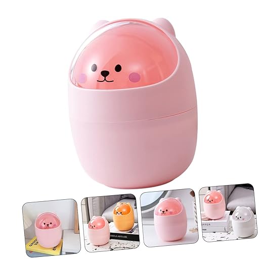 Vaguelly Cute Mini Trash Can Lid Slim Desktop Garbage Bin for Home Office and Bedroom Lightweight Waste Container