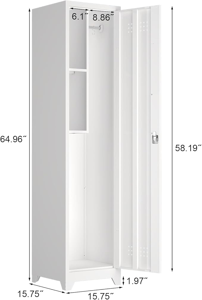 IRONFFICE Storage Cabinets with Lock,Slim Broom Closet Storage Cabinet with Doors and Shelves,Tall White Cabinet for Small Spaces,Laundry Room Cabinet for Home Office,Gym