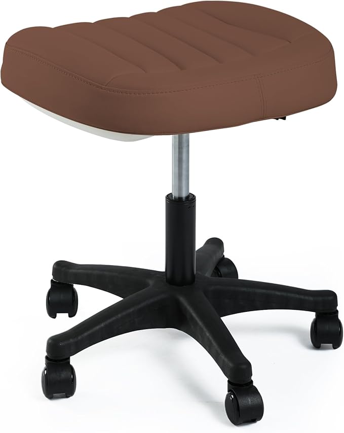Height Adjustable Foot Stool,Large Seat Under Desk Footrest,Swivel Rolling Chair Sturdy Wheels,Ottoman Stool Simple Meeting Chair for Home Office,Brown