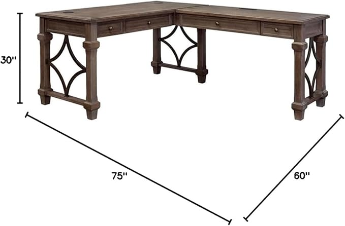 BOWERY HILL Set of 2 Open L-Desk & Return Writing Desk & Glass Display Bookcase