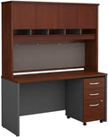 Bush Business Furniture Series C 60W x 24D Office Desk with Hutch and Mobile File Cabinet in Hansen Cherry