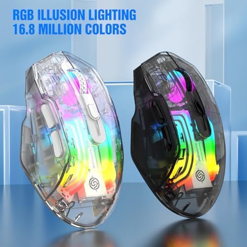 Bluetooth Wireless Mouse,Tri-Mode 2.4G/USB-C, Up to 3600 DPI,Transparent Mechanical Gaming Mouse,Chroma RGB Backlit, Must-Have Cool USB Computer Mouse for Gaming and Esports (White)