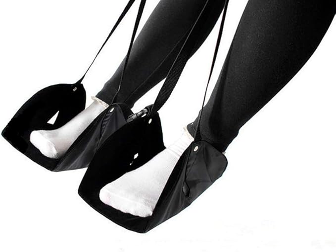 AKOAK 1 Pack Travel Airplane Foot Pedal Hammock, Portable Foot Hammock, Suitable for Family Travel Office Chair Airplane Foot Rest Travel (Black)