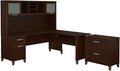 Bush Home Somerset 72W 3 Position Sit to Stand L Shaped Desk with Hutch and File Cabinet in Mocha Cherry