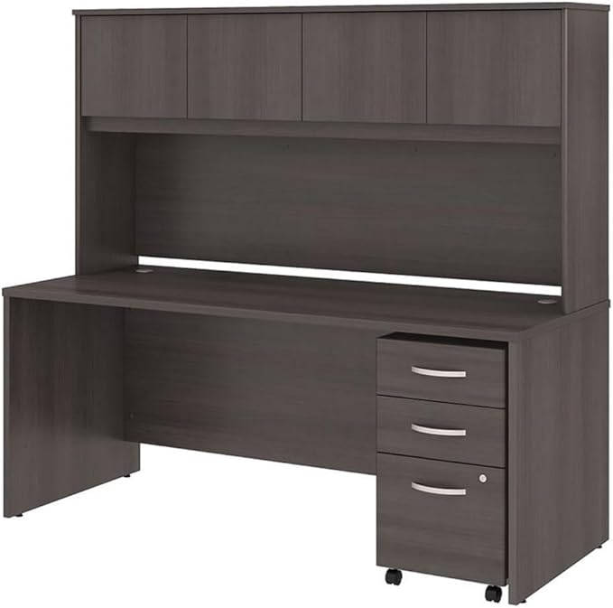 Studio C 72W x 30D Office Desk with Hutch and Mobile File Cabinet in Storm Gray