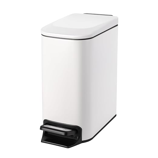 Cesun Slim Step-On Stainless Steel Desk Wastebasket – White (1.6 Gal)