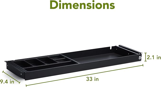 PERFECT POSTURE Under Desk Storage Drawer with Lock — Slim Pen & Pencil Drawer for Regular & Sit-Stand Standing Desks, Black (33” x 9.4”)