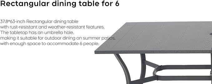 "Vintage Wood Grain Metal Table 62.99" x 37.8"" Rectangular with Umbrella Hole, Heavy-Duty Steel Frame Rust-Resistant Easy Clean, for Patio Garden Deck Dining Room Office INDUSTRIAL MEETS FARMHOUSE