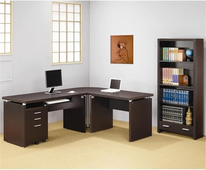 Home Square 2 Piece Set with Computer Desk Bookcase and Mobile File Cabinet