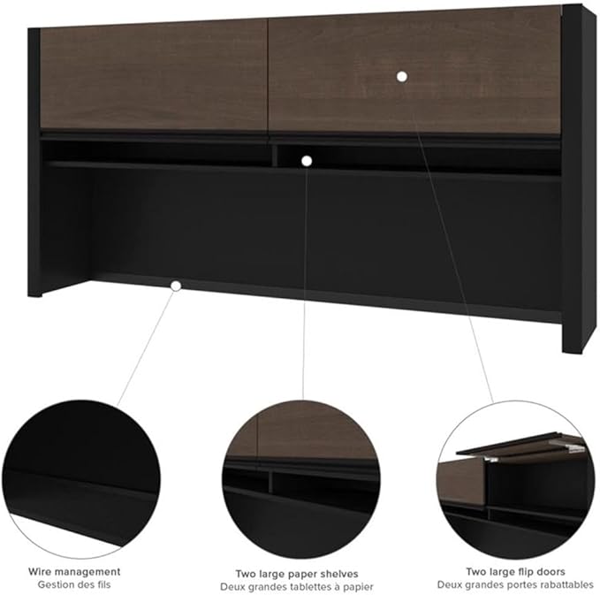 Atlin Designs Contemporary U-Shaped Wood Computer Desk with Hutch, Black Finish, 65.9" H x 71.1" W x 92.6" D, 3 Drawers, 2 Doors, 2 Shelves, Reversible Office Workstation with Wire Management