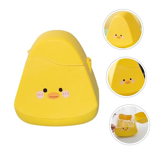 PRETYZOOM Slim Desktop Rubbish Can Lid Mini Waste Basket for Office Desk Bedroom Pp Material Cartoon Design