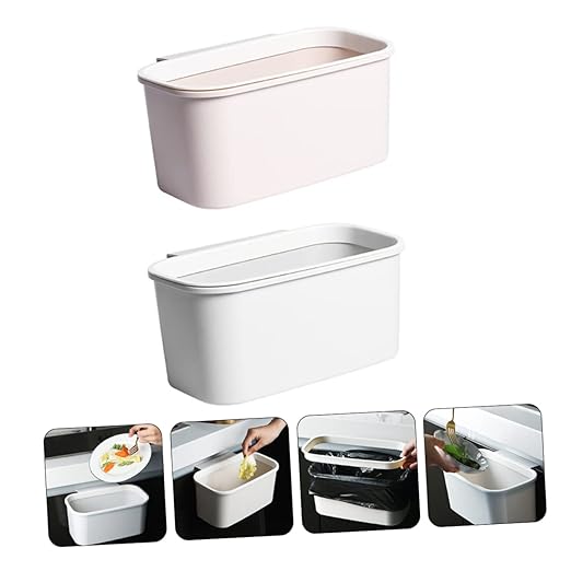 Ciieeo 2pcs Desktop Hanging Trash Cans Cute Slim Rubbish Containers for Bedroom Recycling Waste Bin Organizers