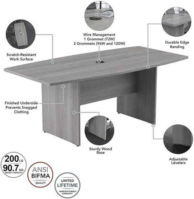 Pemberly Row Set of 7 - Gray Conference Table & 6 Black Executive Chairs