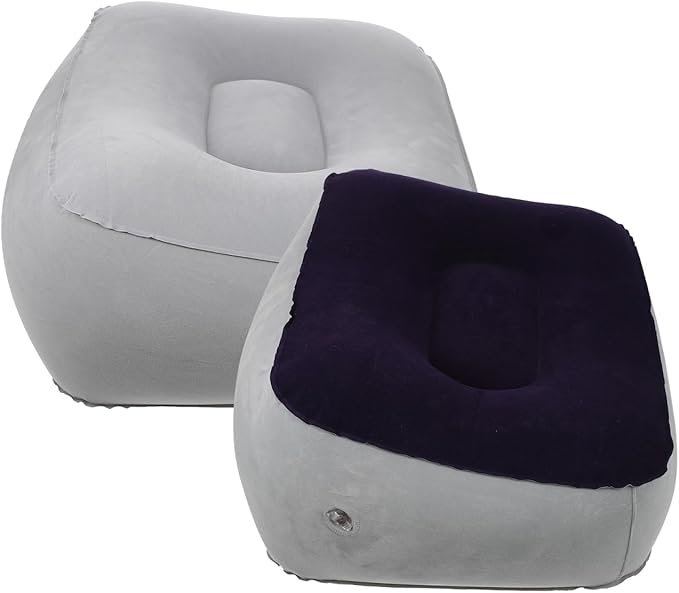 2PCS Inflatable Foot Rest Pillows Inflatable Travel Foot Rest Cushions Pads Grey Under Desk Cushions for Airplanes Cars Buses Trains Office 37x28cm (Grey Blue+ Grey)