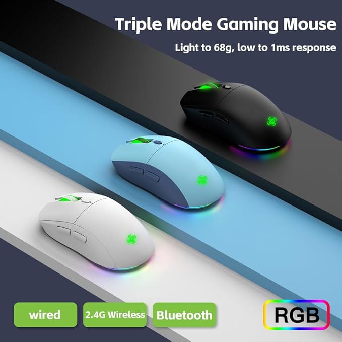Bluetooth Wireless Mouse, 3 Modes Bluetooth 5.0 & 3.0 2.4G Wireless Portable Optical 4800 DPI Mouse with USB Nano Receiver,for Laptop, MacBook Pro Air, PC, Computer (Black)