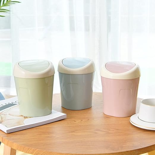 SITAKE 2 Pcs Plastic Mini Wastebasket Trash Can with 120 Trash Bags, Tiny Desktop Waste Garbage Bin with Swing Lid for Home, Office, Kitchen, Vanity Tabletop, Bedroom, Bathroom (Green + Pink)