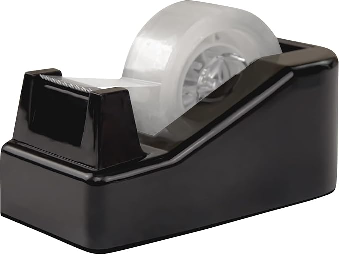 1Pcs Desktop Tape Dispenser Adhesive Roll Holder with Weighted Nonskid Base, Black (Tape not Included)