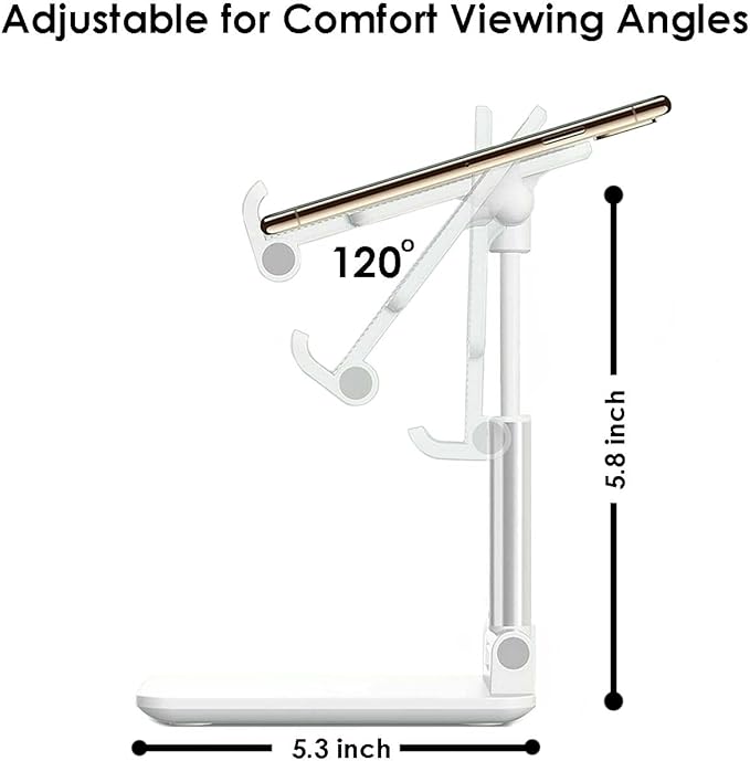 Cell Phone Tablet Stand Mount Fully Foldable Dock Holder Cradle Charger Station Desk Room Office School Kitchen Travel Portable Adjustable Multi-Angle Non-Slip Durable Stable (White)