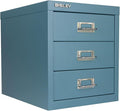 Bisley 3-Drawer Steel MultiDrawer Cabinet - Doulton Blue, Chrome Pull Handles with Label Holders, Powder-Coated Steel, Removable Drawers, Desktop Storage, Labels Included